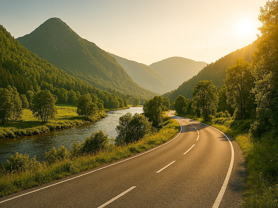 Út a hegyekben, napsütés, szép táj